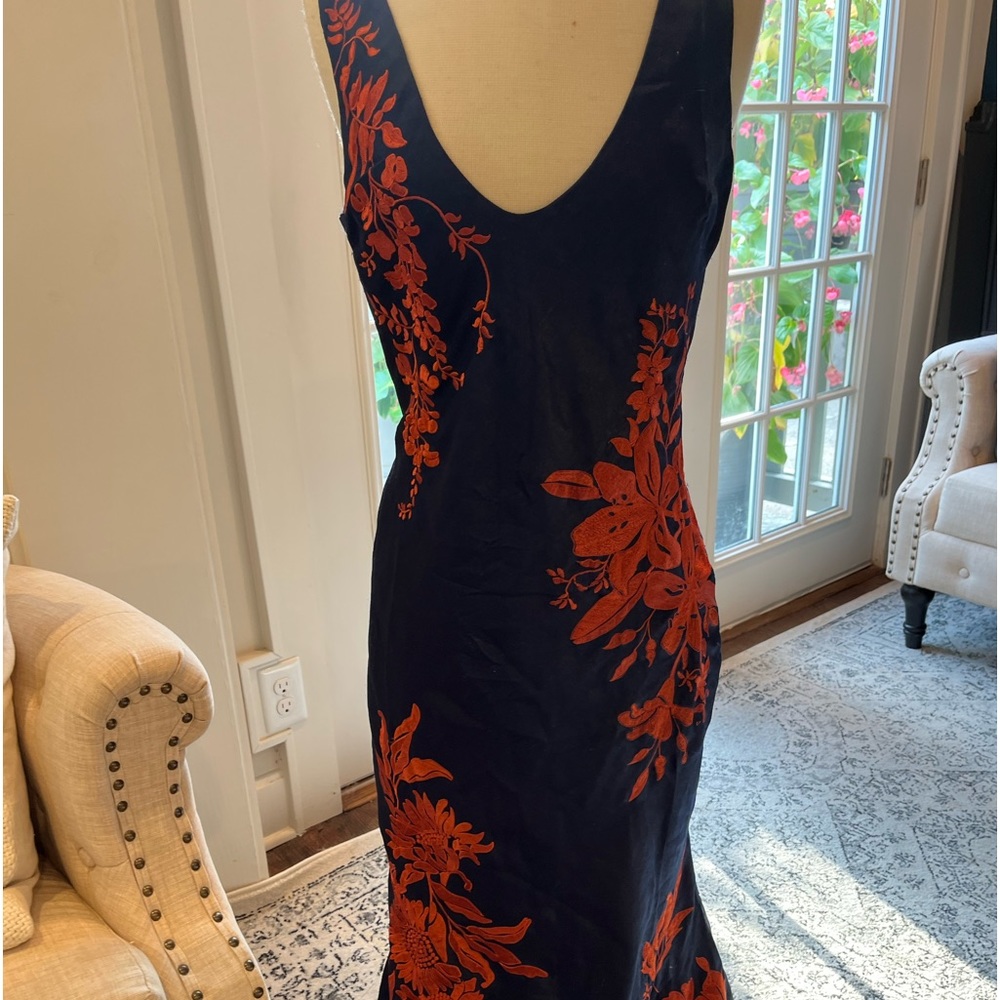 EUC ASOS Design Red embroidered long flowing blue tank dress BEAUTIFUL! Sz 8